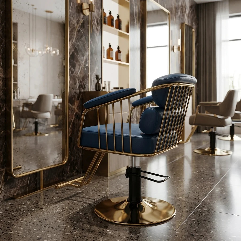 Barber Styling Chair with Gold Metal Frame