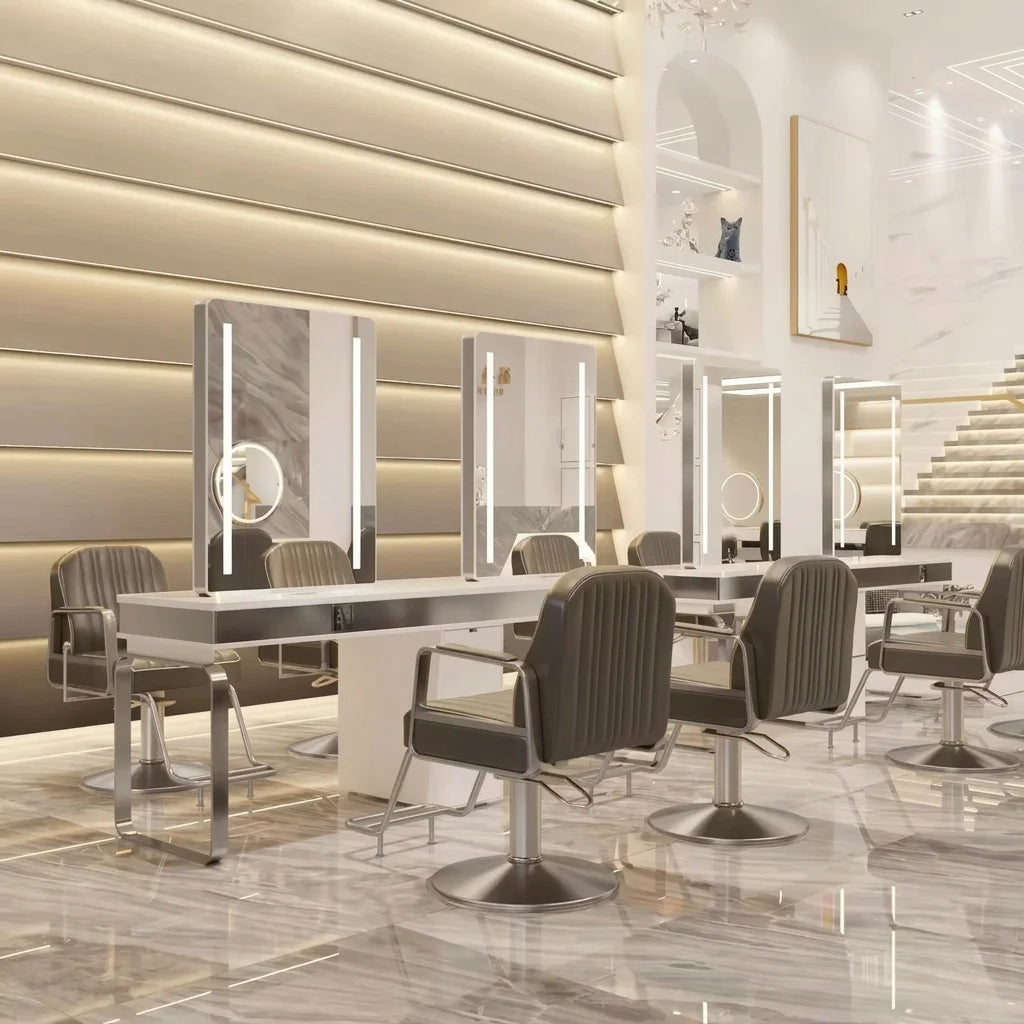 LED Salon Styling Station with Storage Cabinet