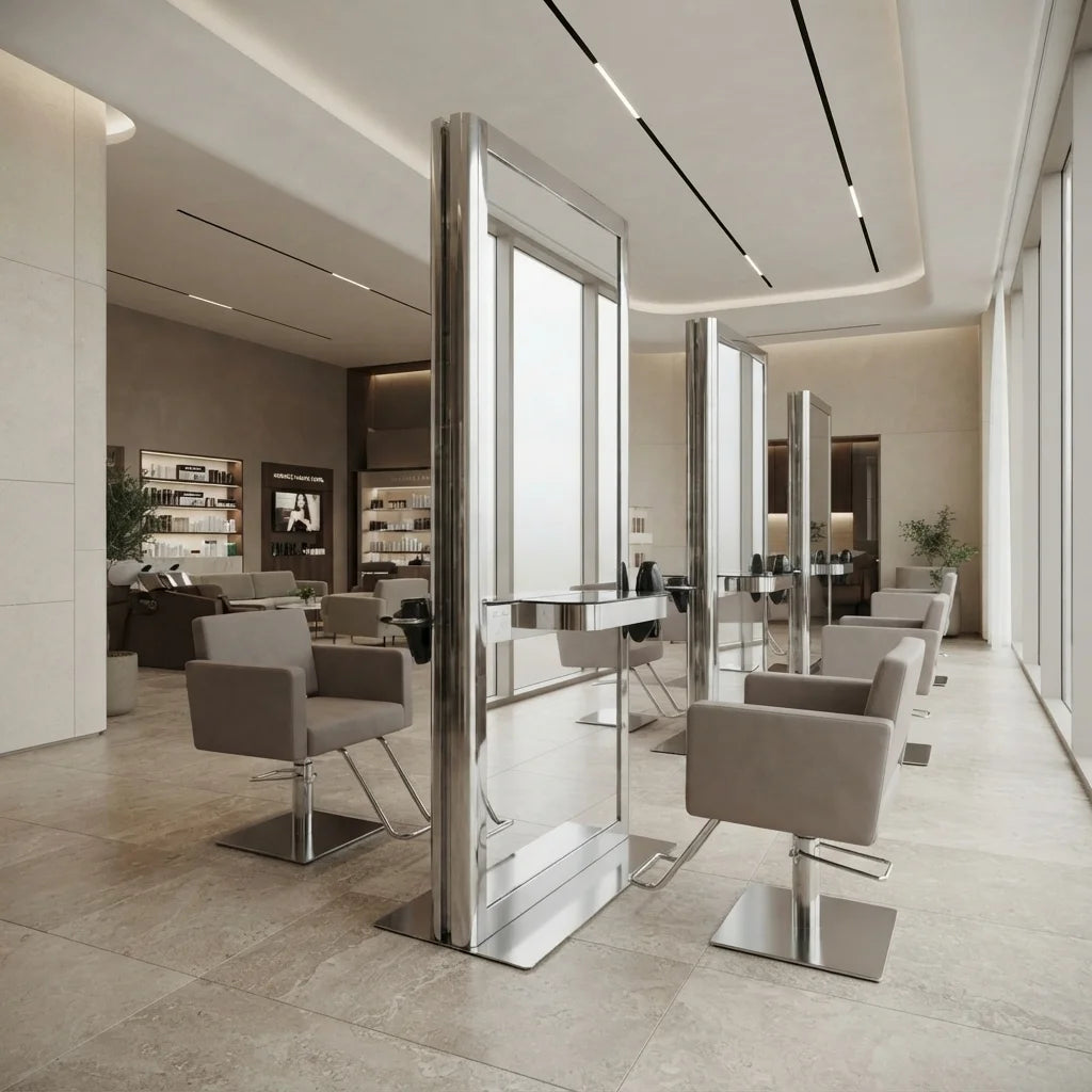Chrome Plated Barber Mirror Station