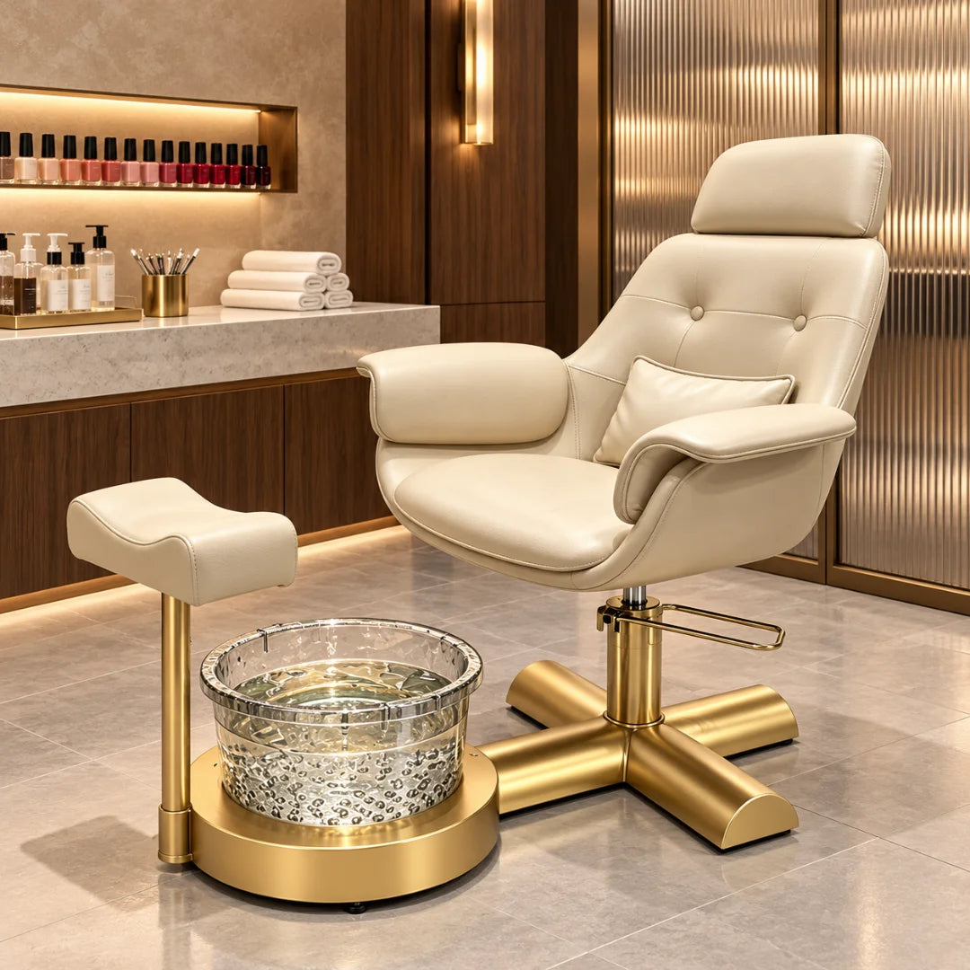 Button Tufted Pedicure Spa Chair with Padded Footrest