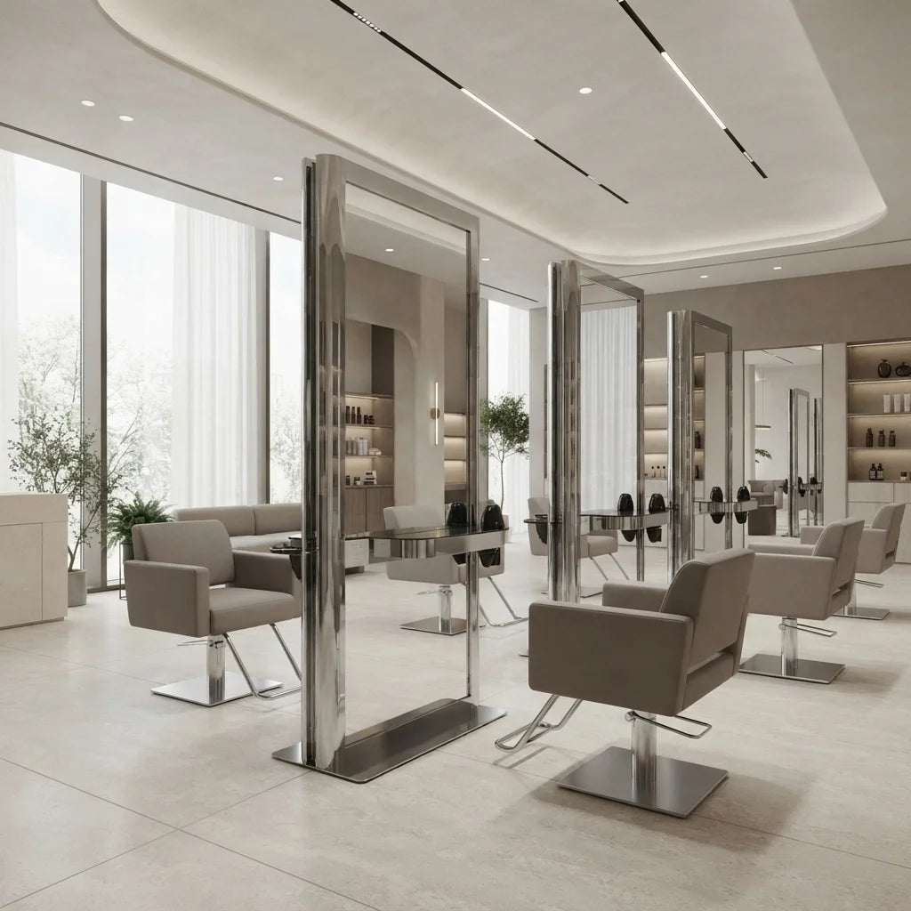 Chrome Plated Barber Mirror Station