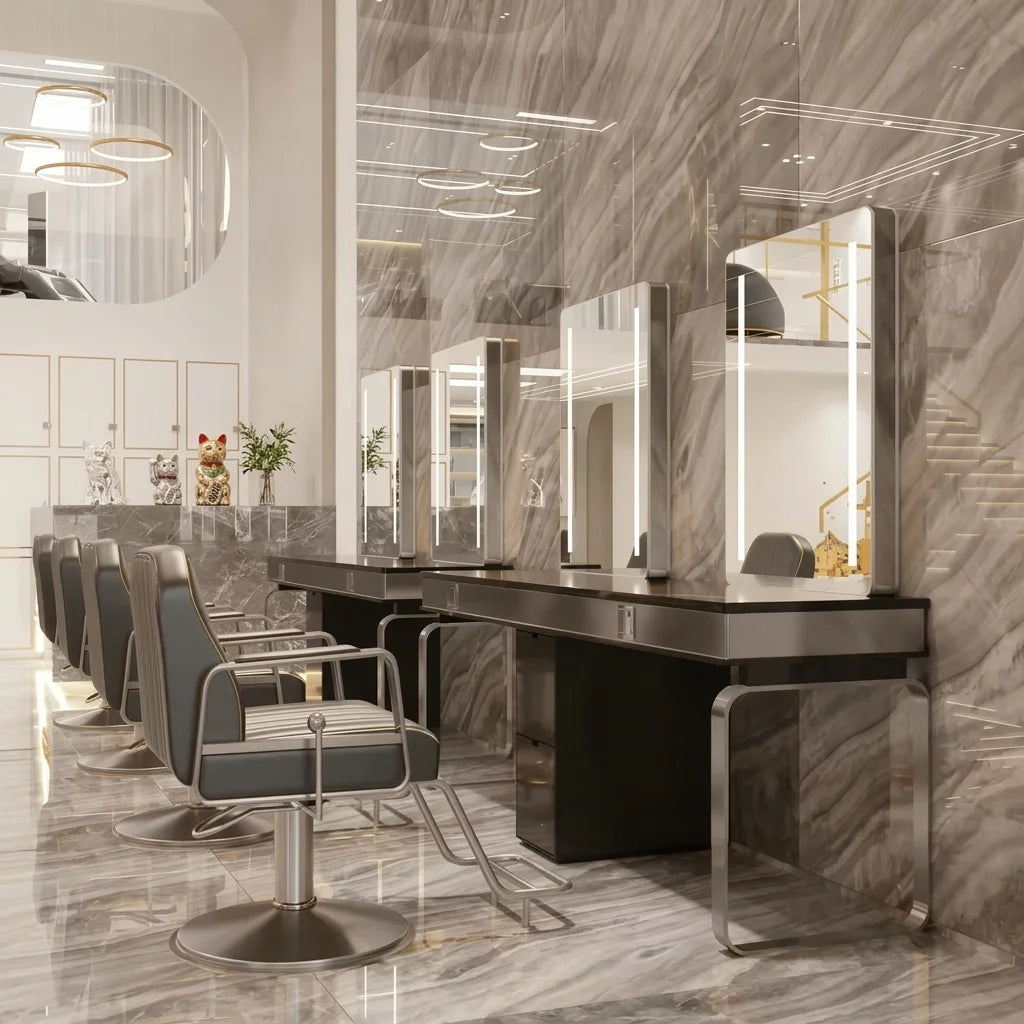 LED Salon Styling Station with Storage Cabinet