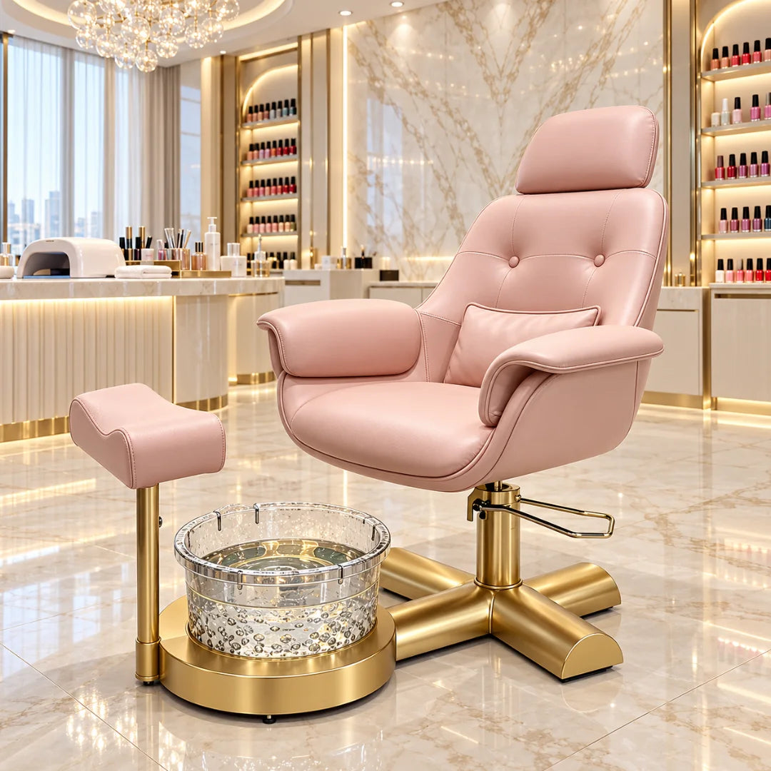 Button Tufted Pedicure Spa Chair with Padded Footrest