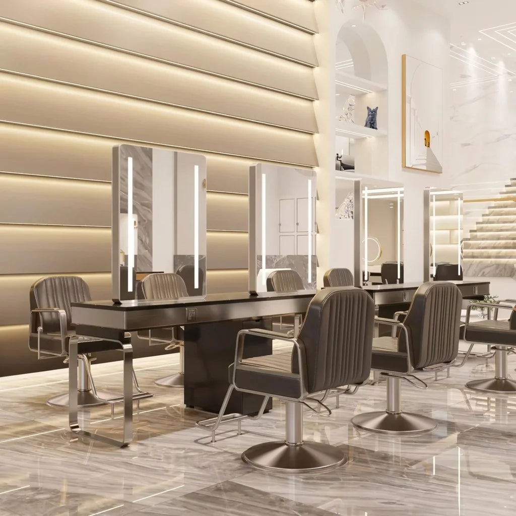 LED Salon Styling Station with Storage Cabinet