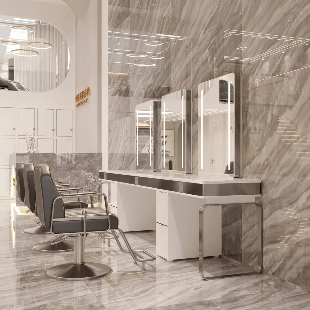 LED Salon Styling Station with Storage Cabinet