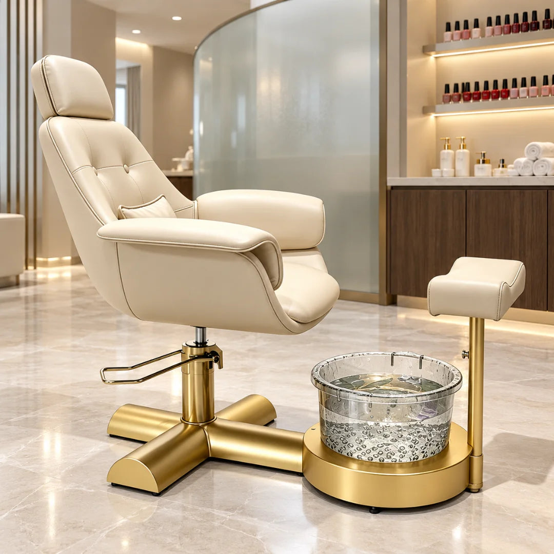 Button Tufted Pedicure Spa Chair with Padded Footrest