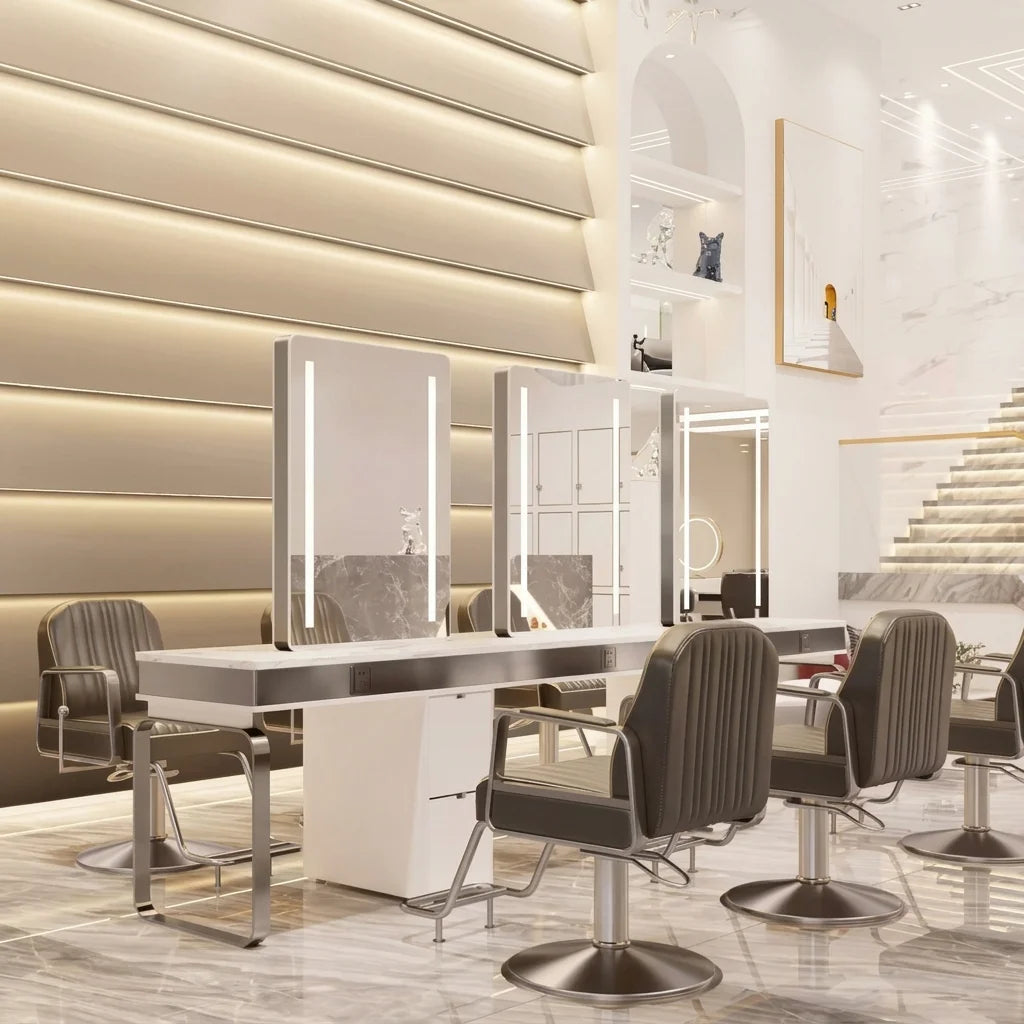 LED Salon Styling Station with Storage Cabinet