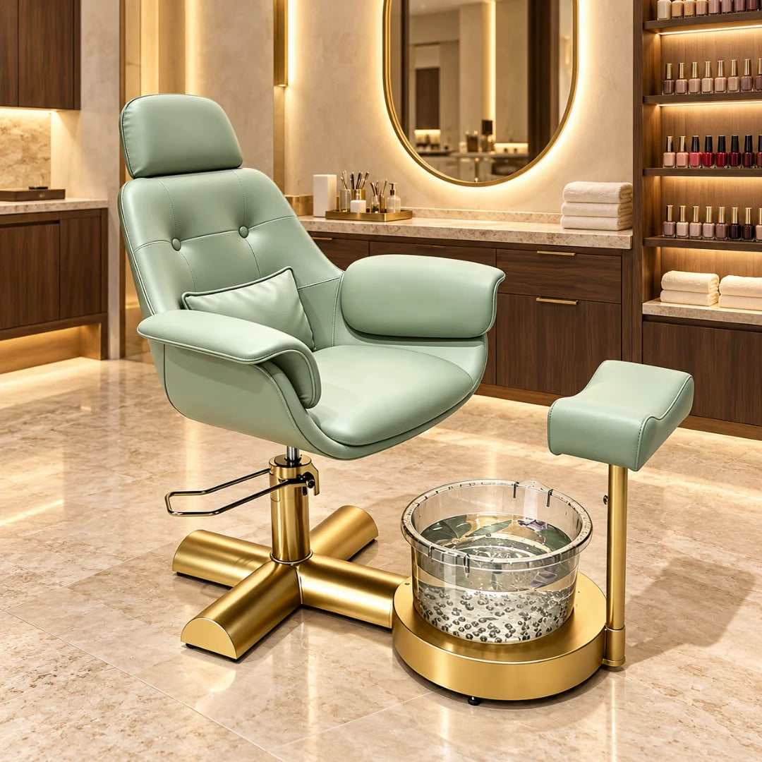 Button Tufted Pedicure Spa Chair with Padded Footrest