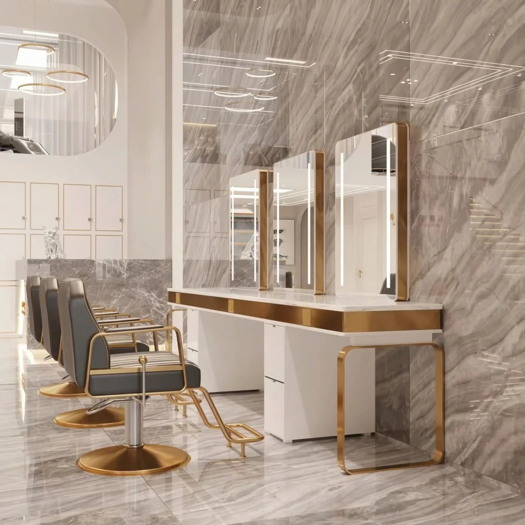 LED Salon Styling Station with Storage Cabinet