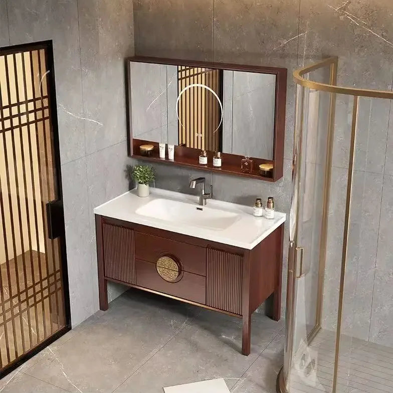 Luxury Walnut Spa Vanity Cabinet with LED Mirror