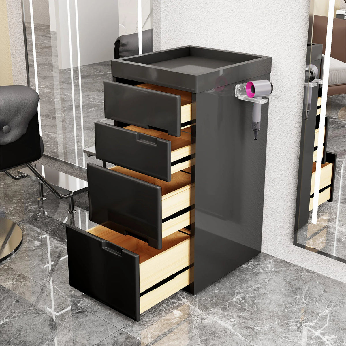 Elegant 4-Drawer Salon Trolley with Dryer Holder
