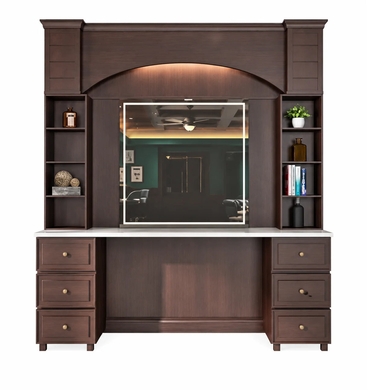 High-End Wooden Barber Workstation with Integrated Storage