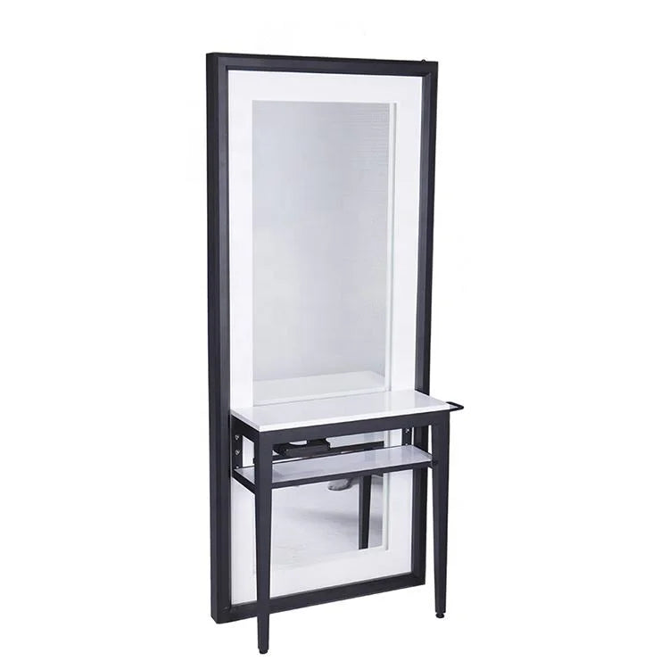 Modern LED Barber Mirror Station with Shelf