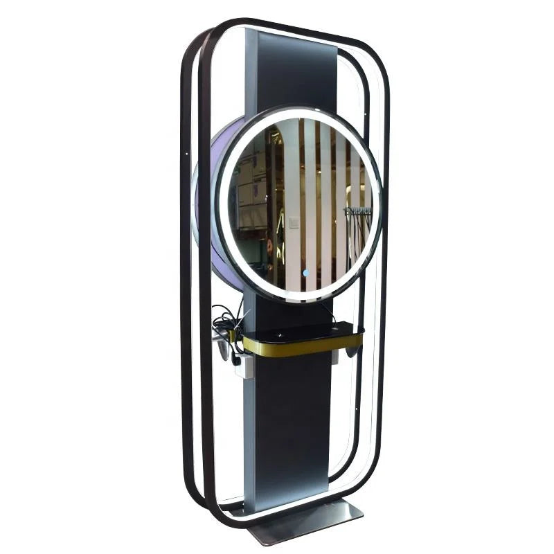 Modern Circular LED Barber Styling Mirror Station