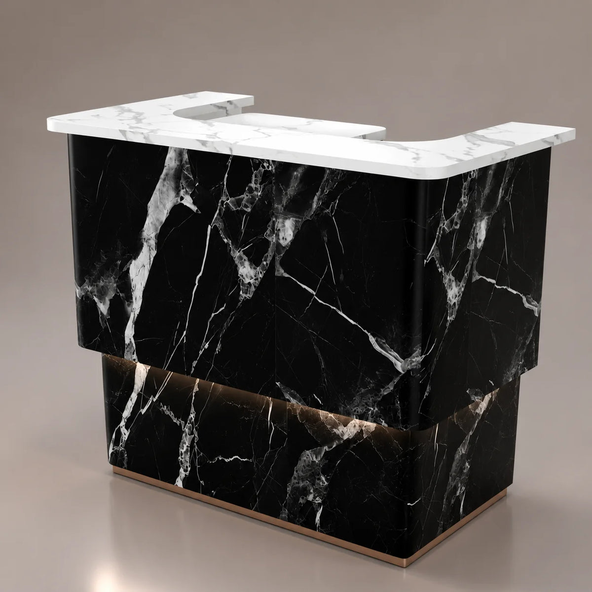 Charming Black & White Marble-Look Salon Reception Desk