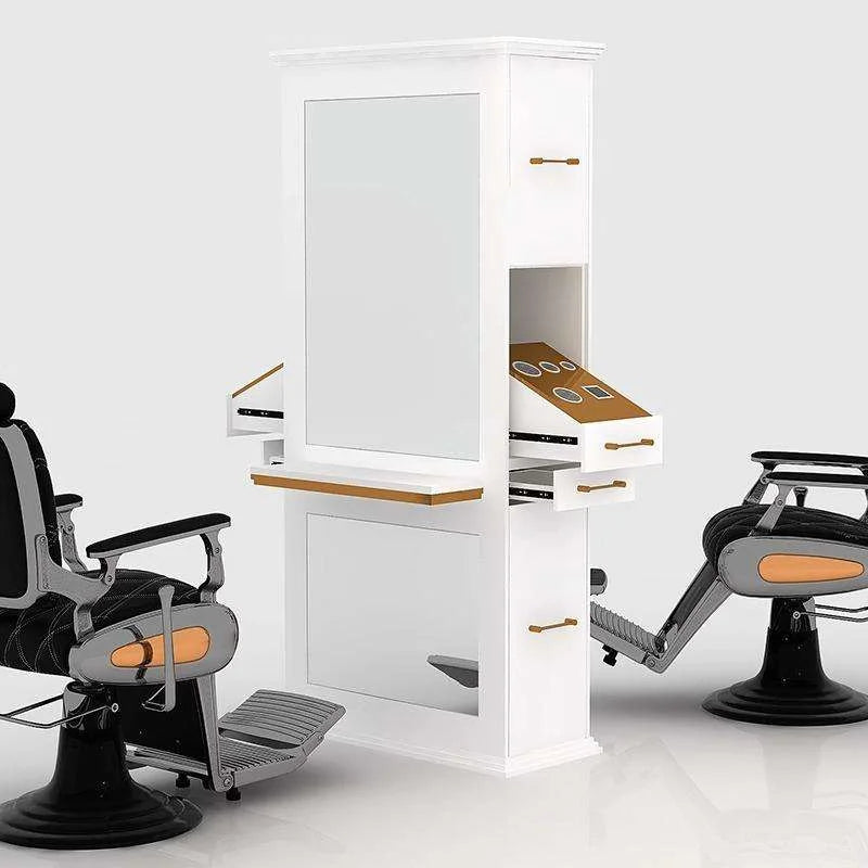 Modern Barber Styling Station with Integrated Shelving