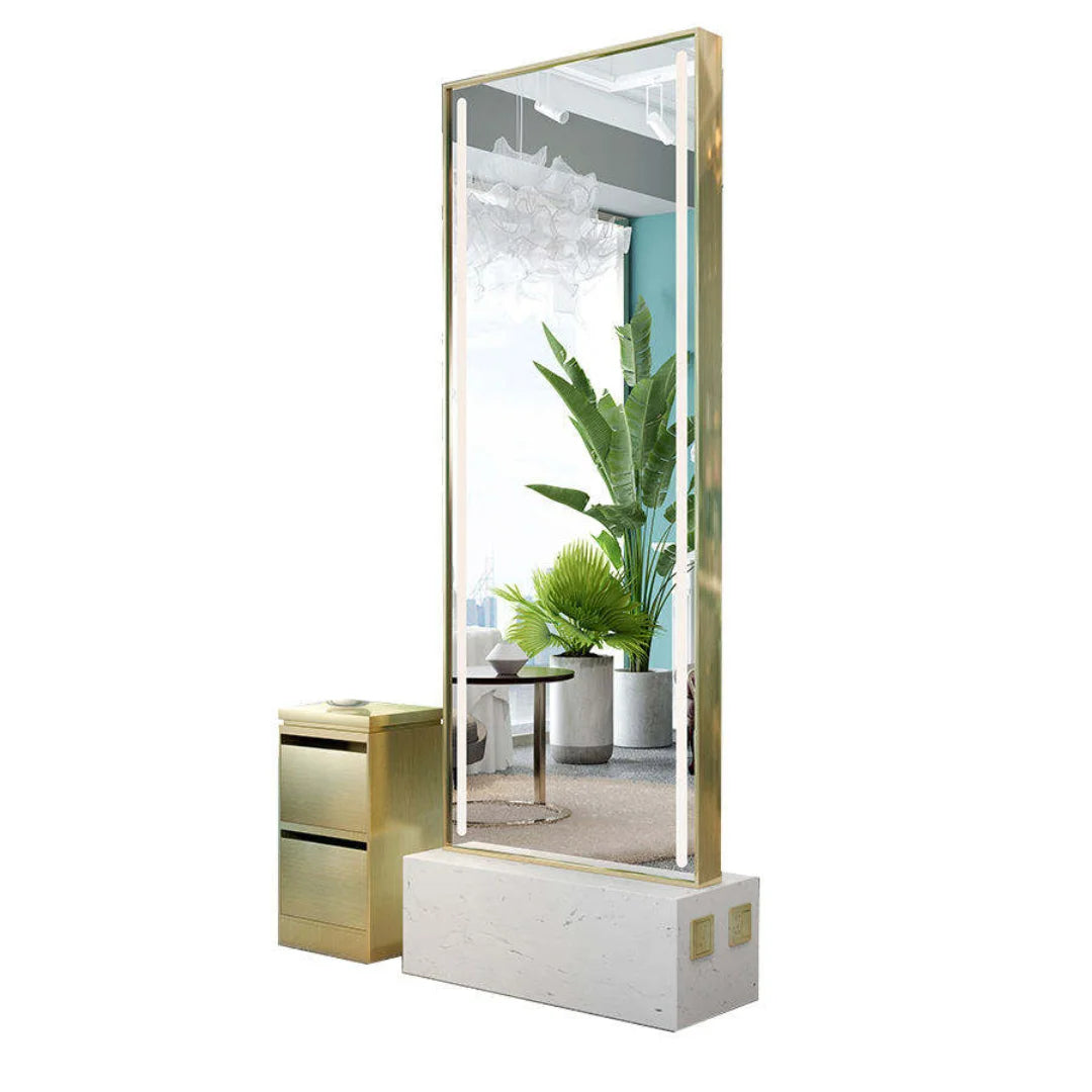 Modern Rectangle Barber Styling Mirror with LED & Marble Base