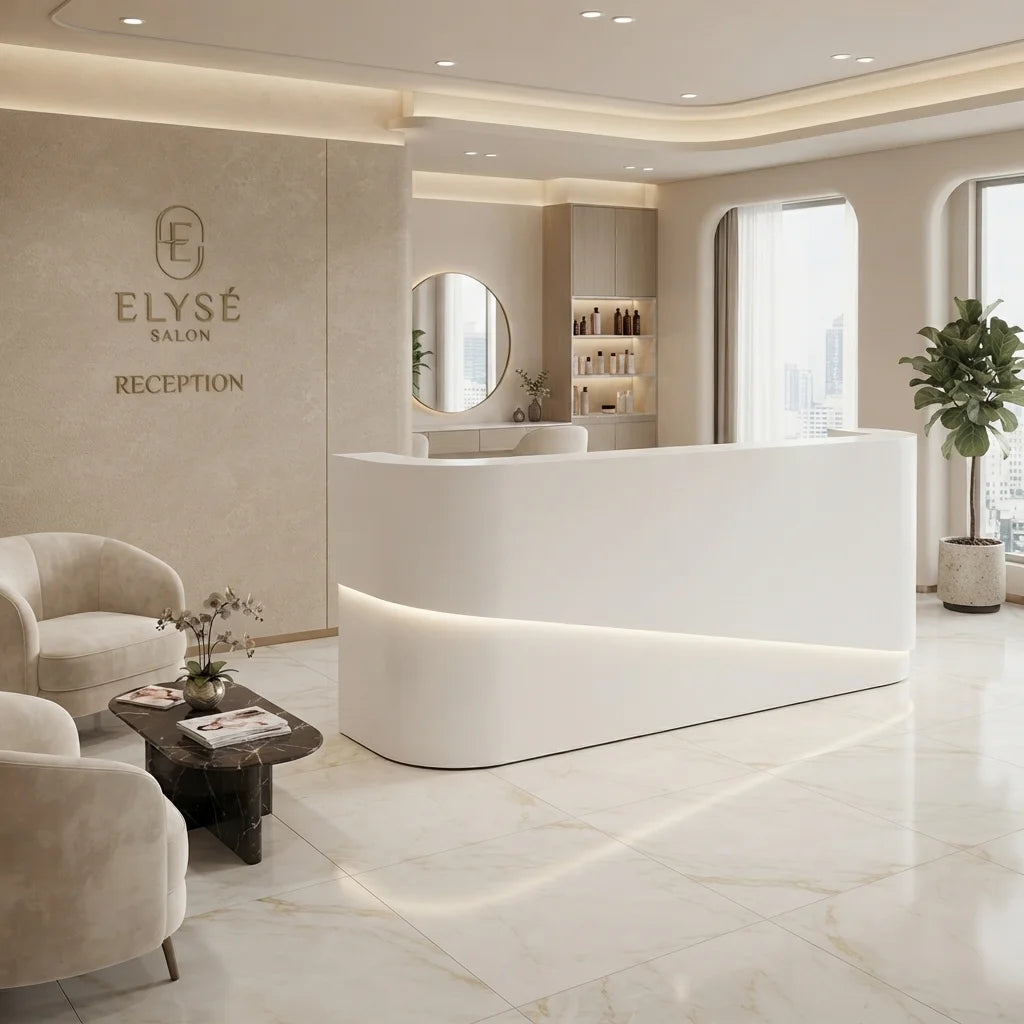 White Reception Counter for Beauty Salons