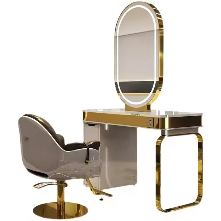 Barber Styling Station with Integrated LED Mirror