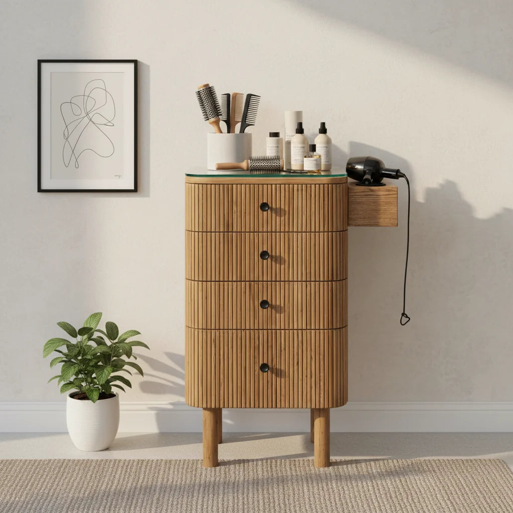 Salon Styling Cabinet with Glass Top & Tool Holders
