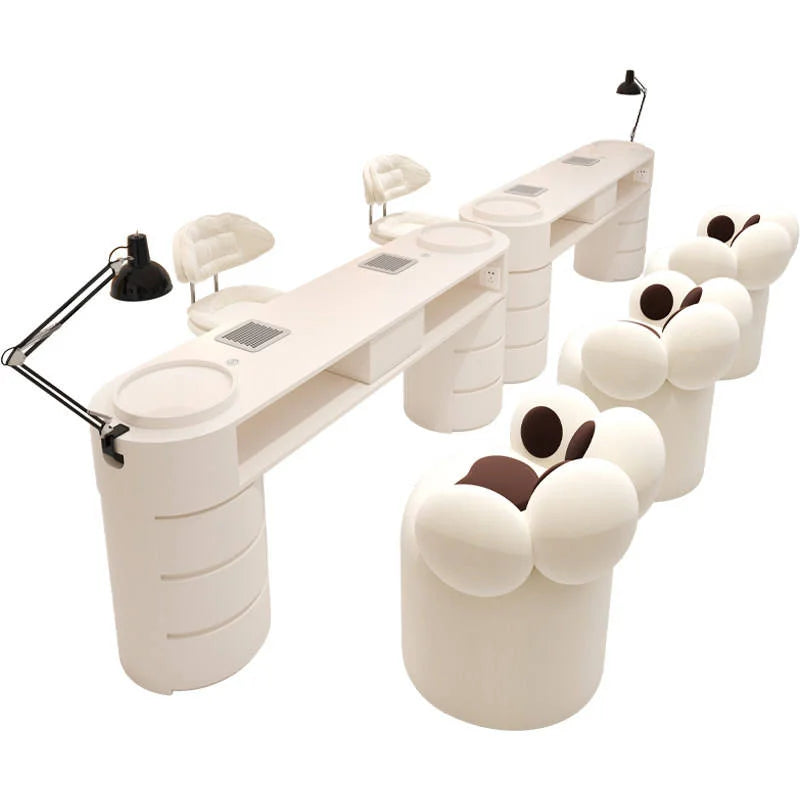 Double Manicure Table with Storage and Ventilation