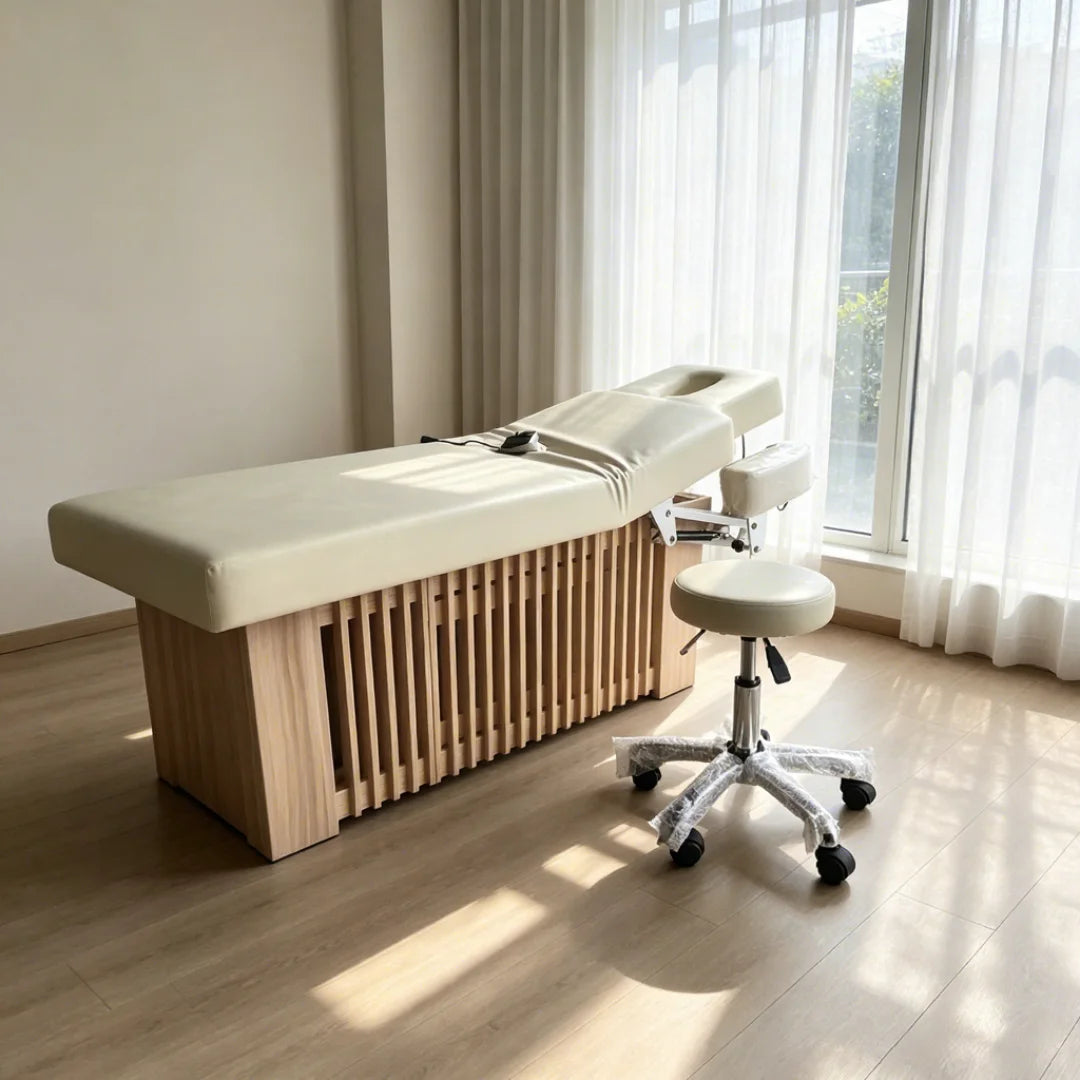 Wood-Finish Spa Massage Table with Padded Headrest