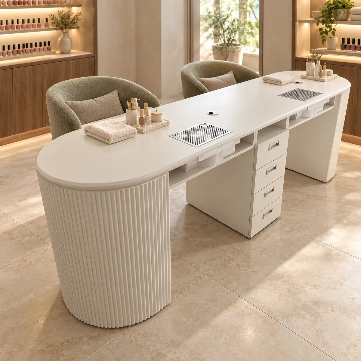 Two-Station Manicure Table with Integrated Ventilation