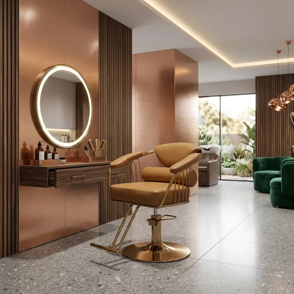 Barber Styling Chair with Gold Metal Frame