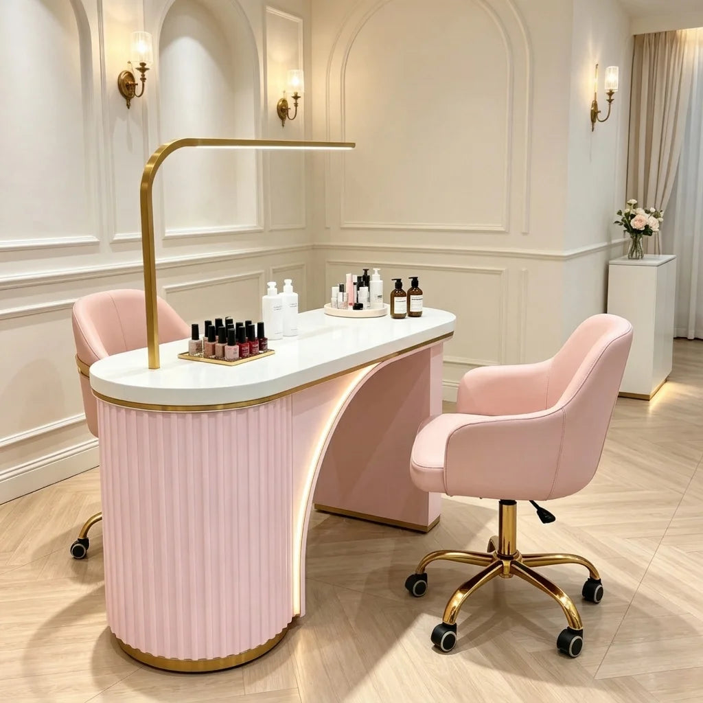 Manicure Table with Task Light and Drawer Storage