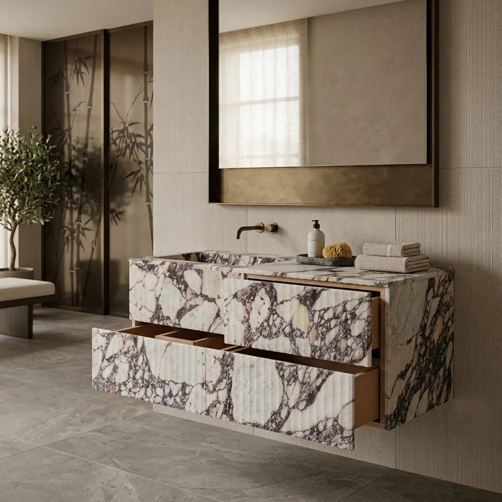 Floating Spa Vanity Cabinet with Marble-Look Finish