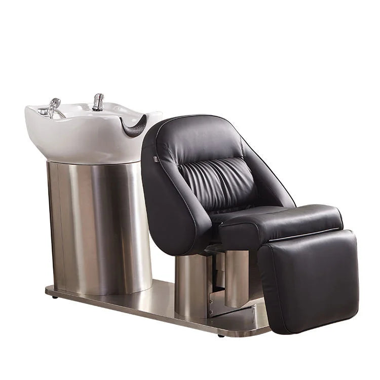 Black Upholstery Salon Shampoo Chair with Stool