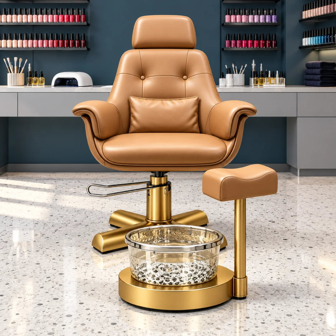 Button Tufted Pedicure Spa Chair with Padded Footrest