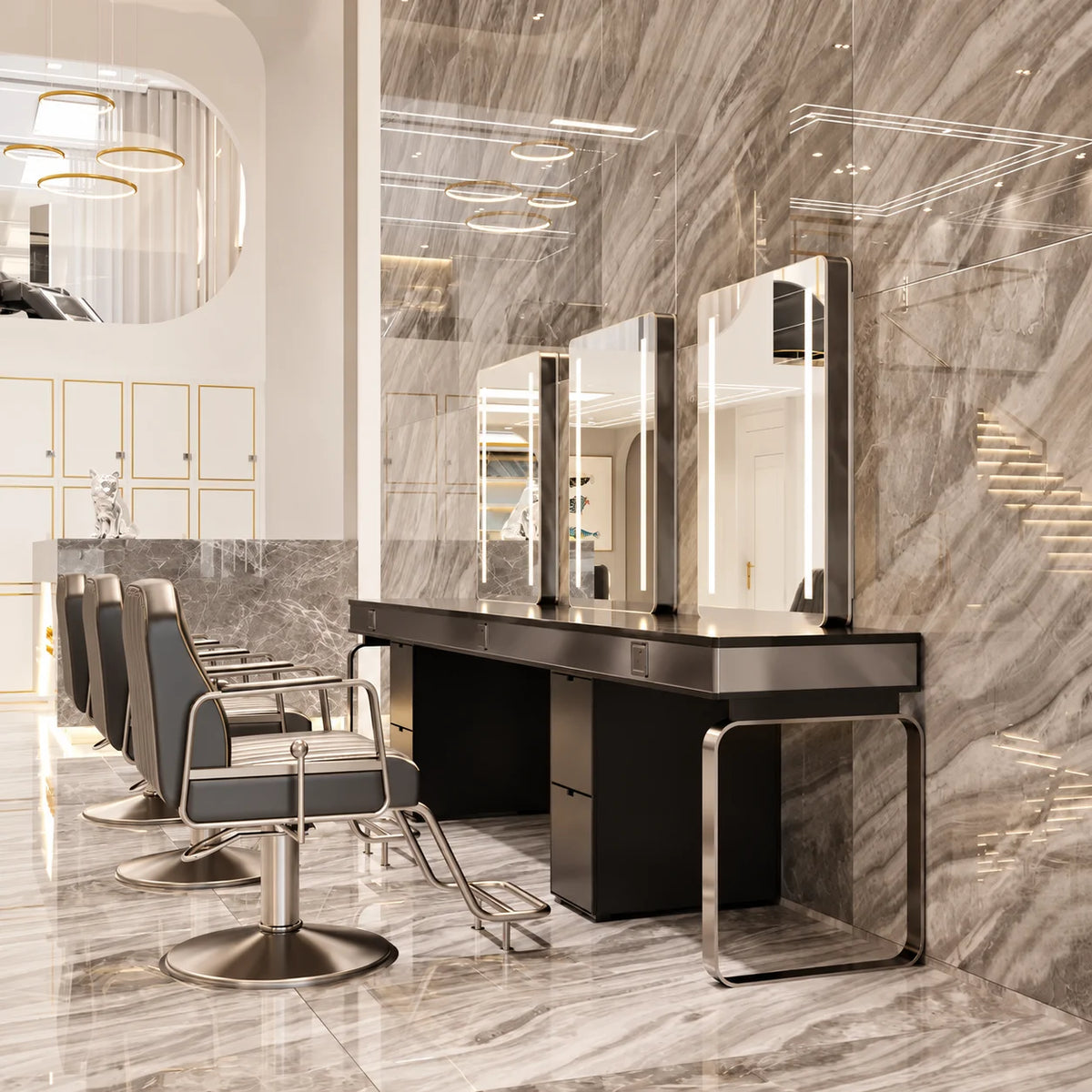 LED Salon Styling Station with Storage Cabinet