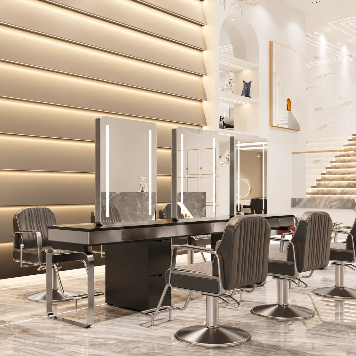 LED Salon Styling Station with Storage Cabinet