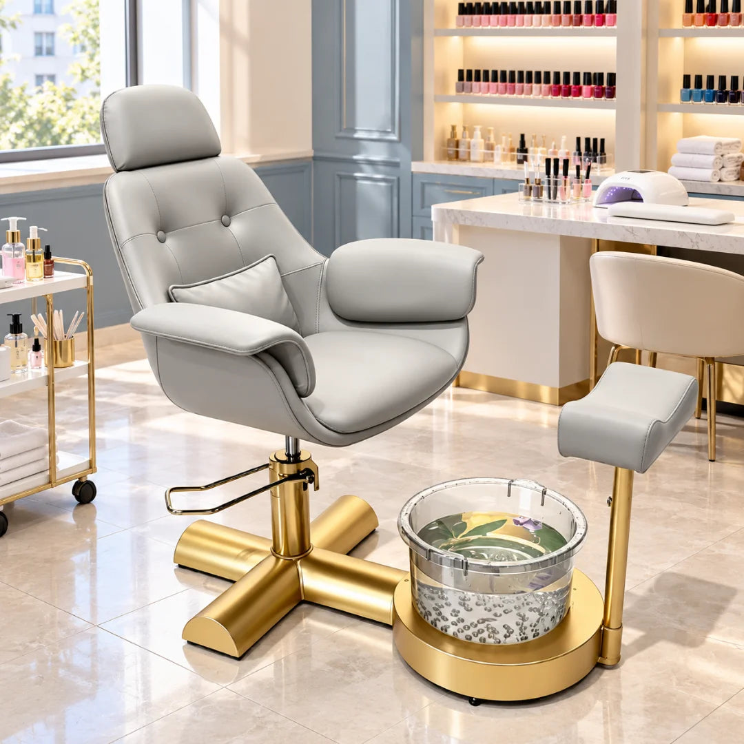 Button Tufted Pedicure Spa Chair with Padded Footrest