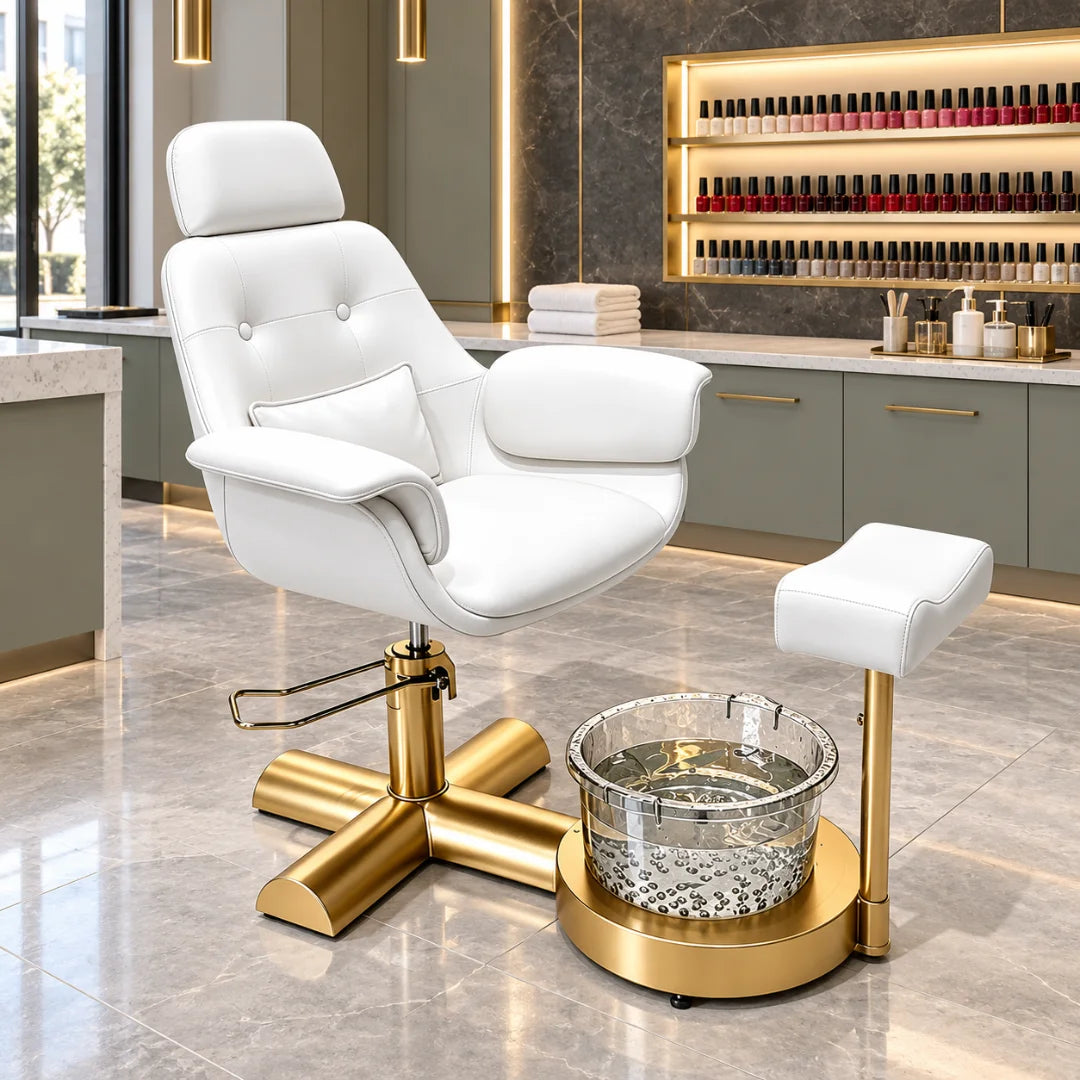 Button Tufted Pedicure Spa Chair with Padded Footrest