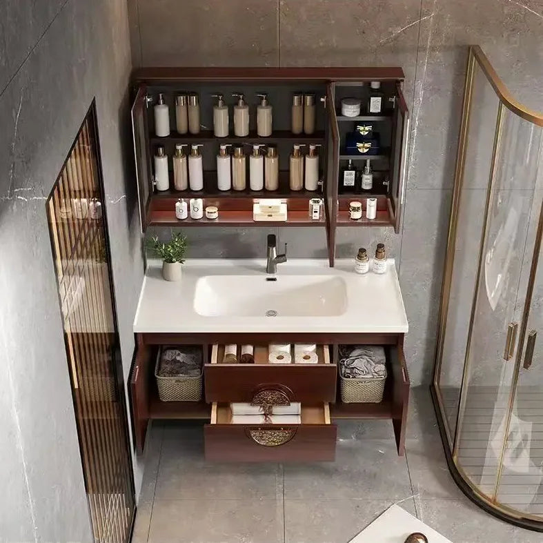 Luxury Walnut Spa Vanity Cabinet with LED Mirror