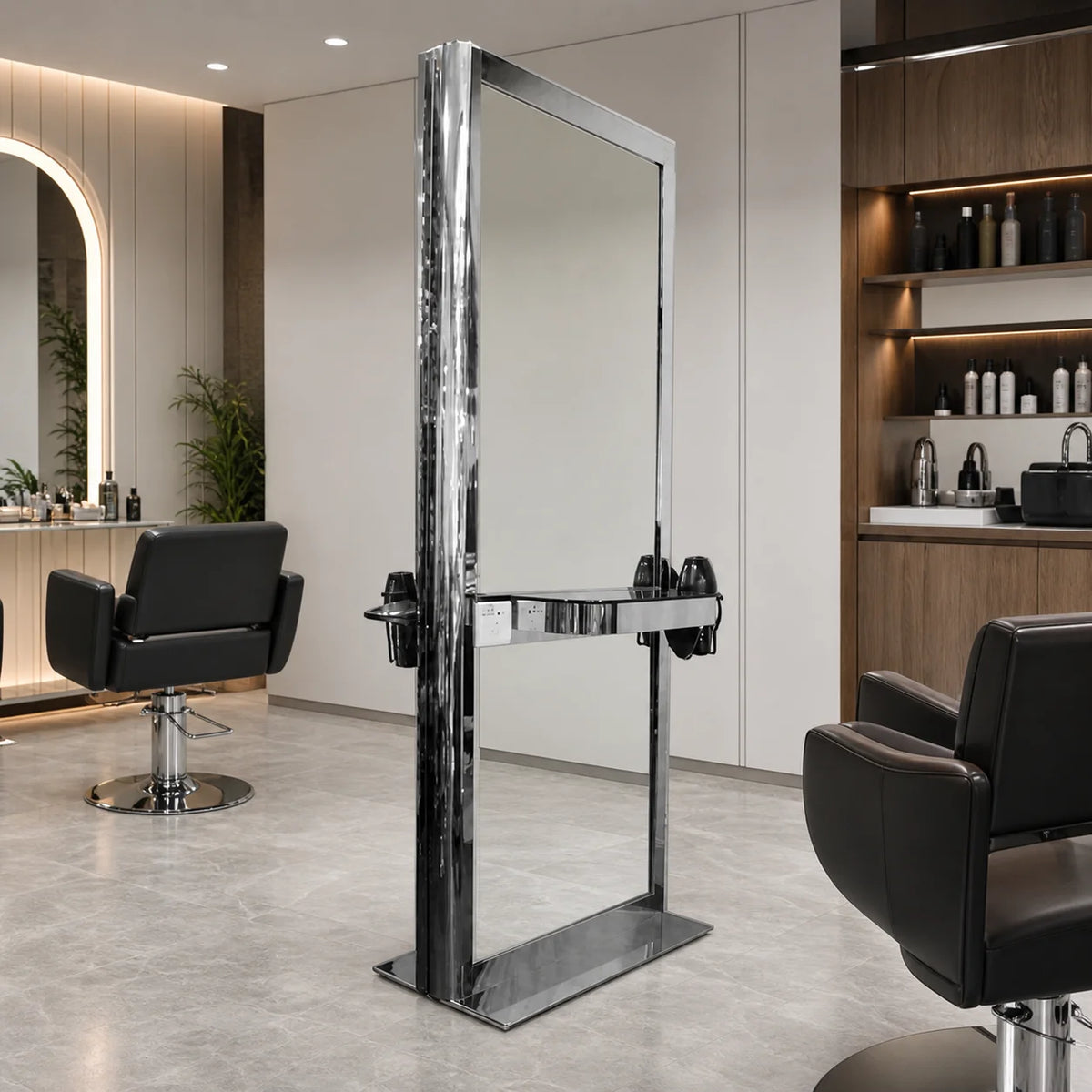 Chrome Plated Barber Mirror Station