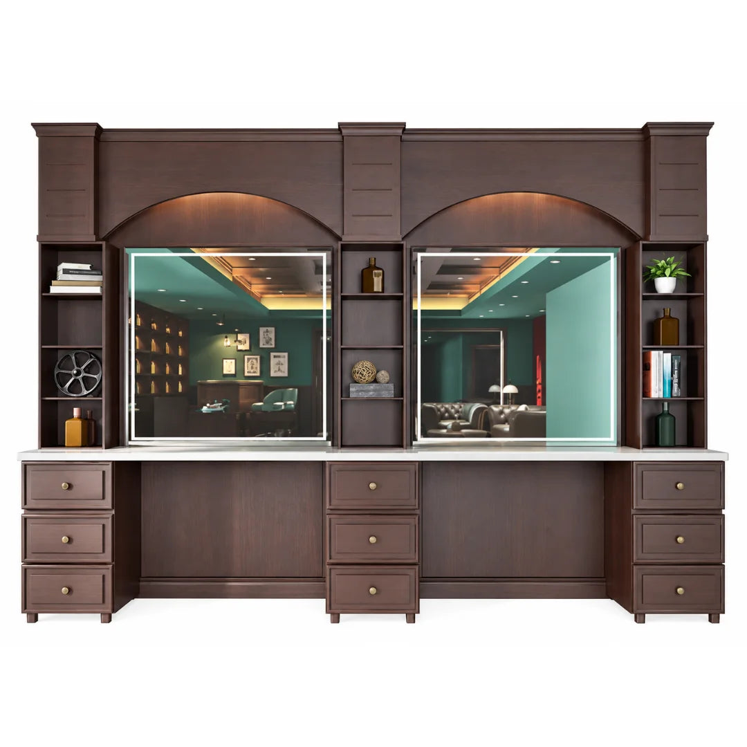 High-End Wooden Barber Workstation with Integrated Storage