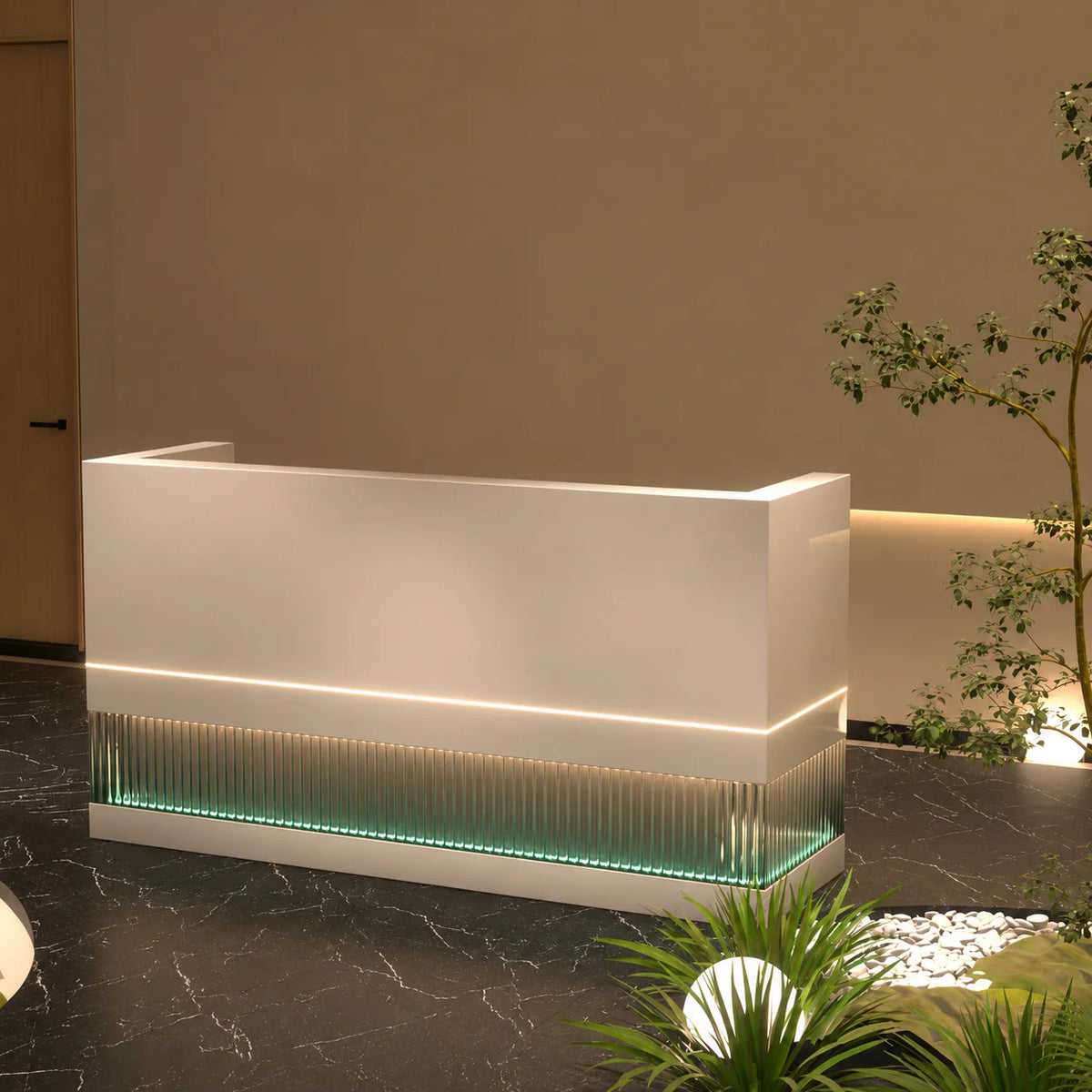 Modern Beauty Salon Reception Counter with Integrated LED Lighting