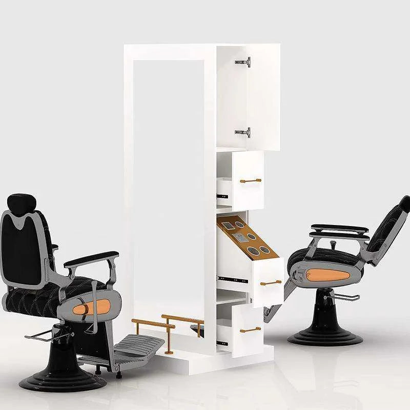 Modern Barber Styling Station with Integrated Shelving
