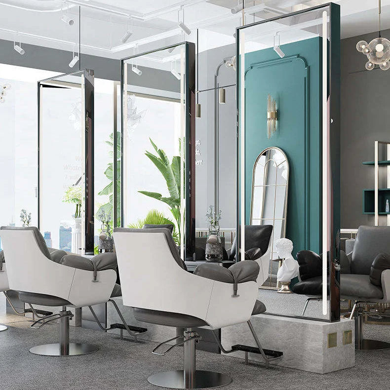 Modern Rectangle Barber Styling Mirror with LED & Marble Base