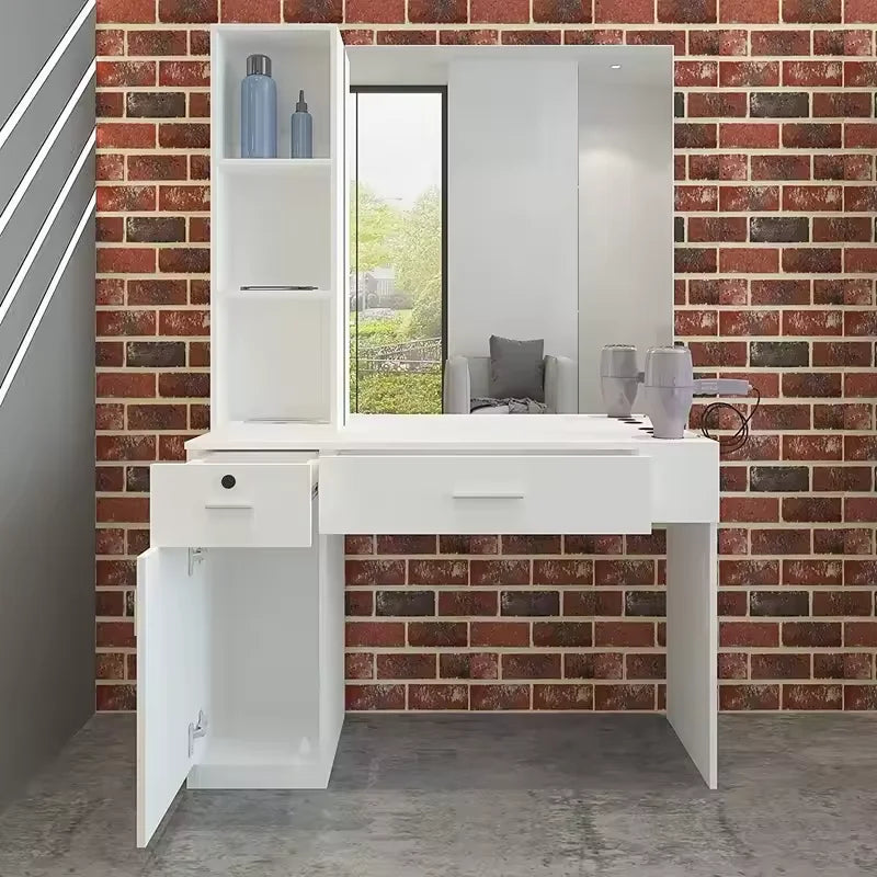 Black Barber Styling Station with Mirror and Storage
