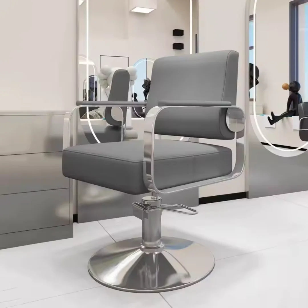 Hair Styling Chair with Polished Metal Base