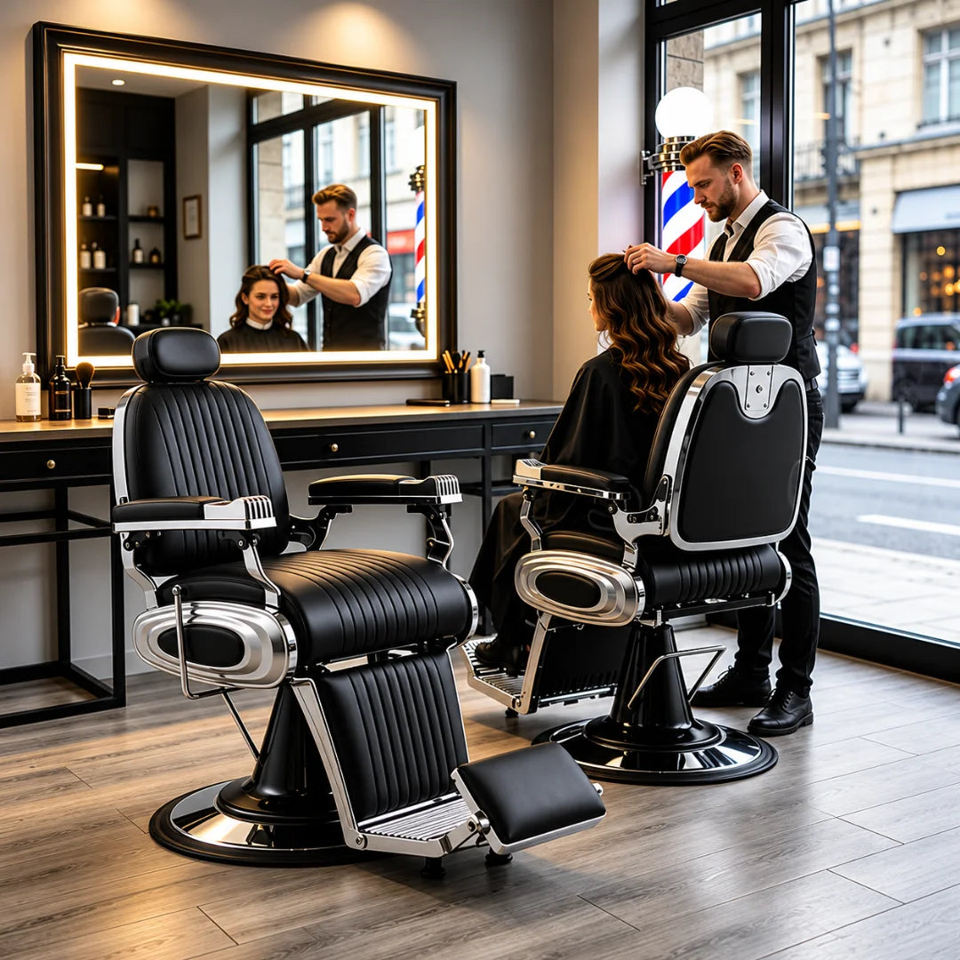 Classic Ribbed Black Theme Barber Chair