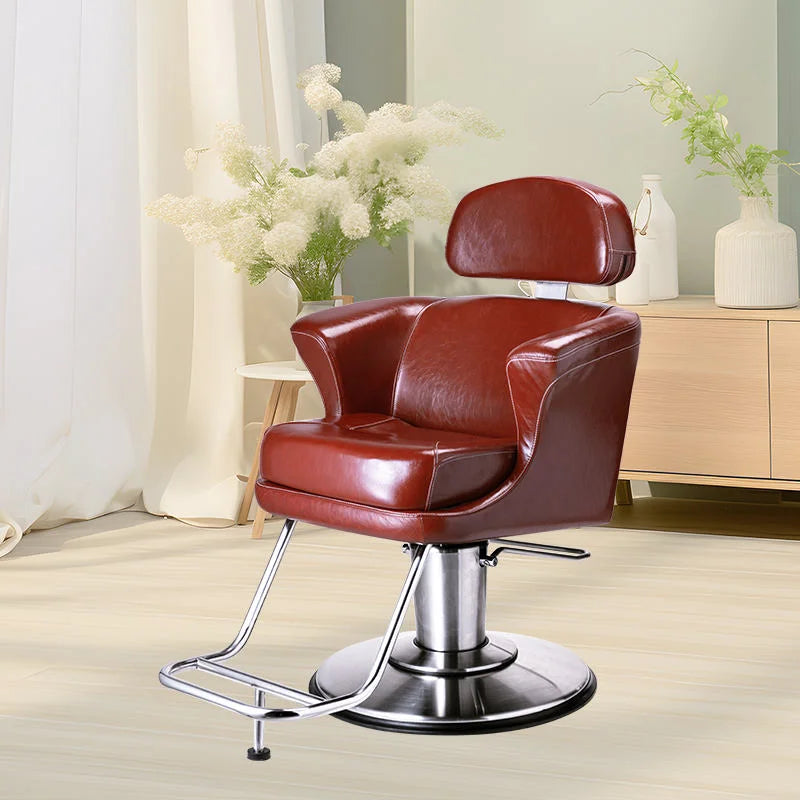 Burgundy Leather Upholstered Salon Styling Chair