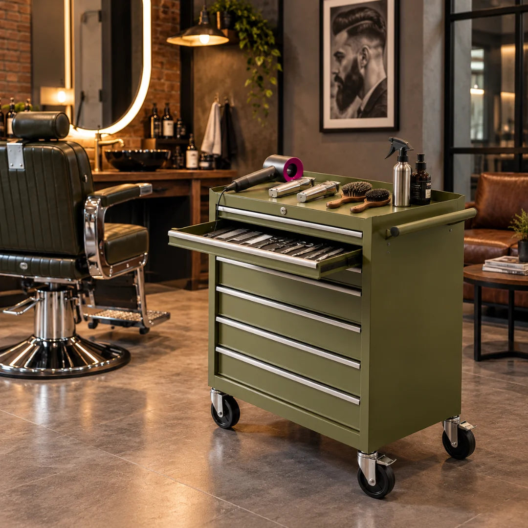 Rolling Barber Tool Cart with Drawers