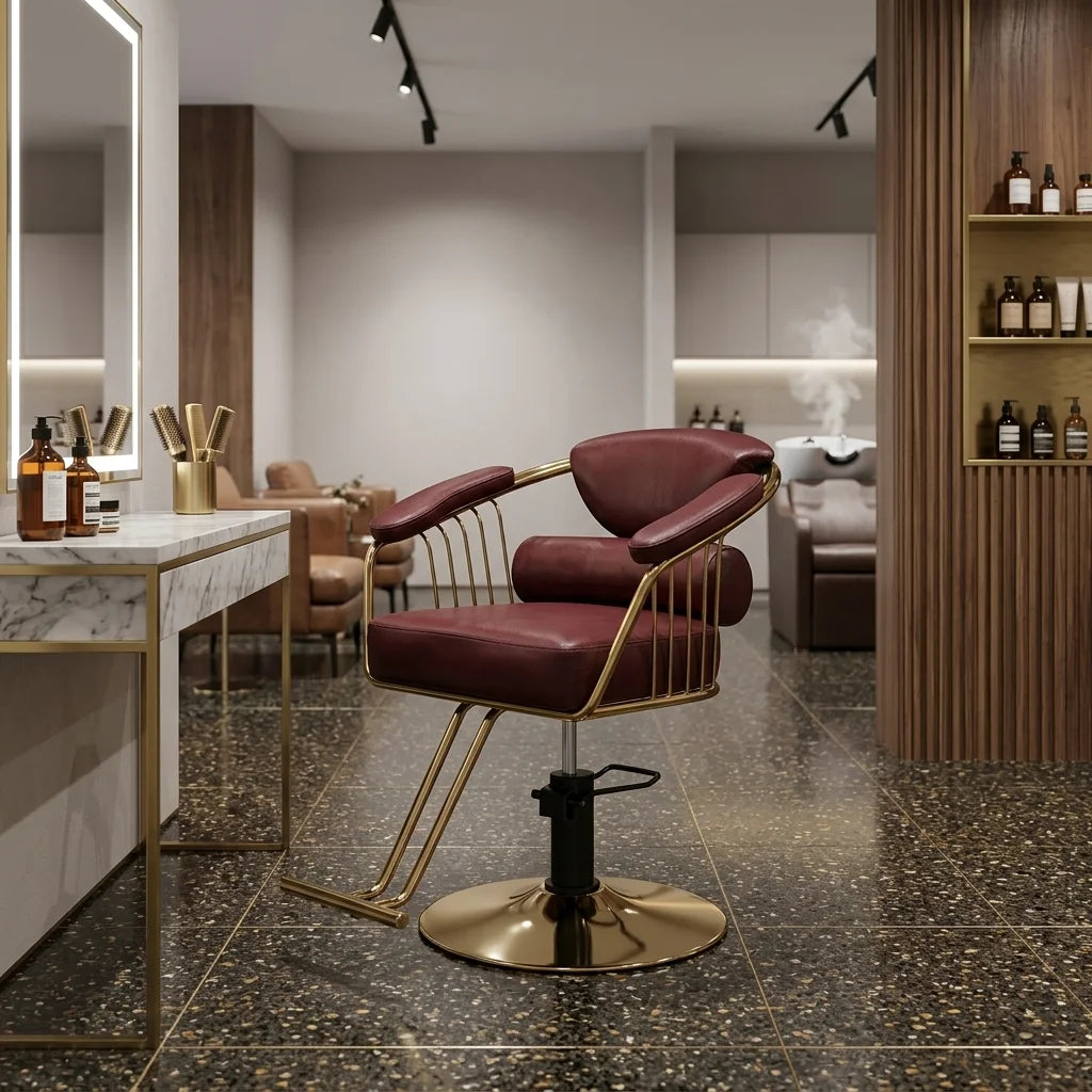 Barber Styling Chair with Gold Metal Frame