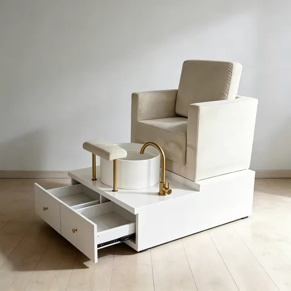 Cream Upholstered Pedicure Spa Chair