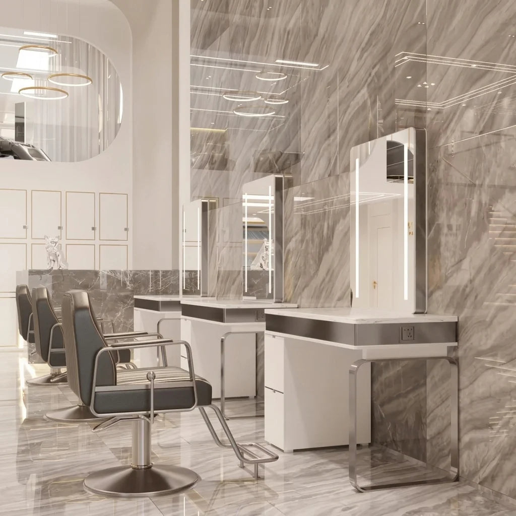 LED Salon Styling Station with Storage Cabinet